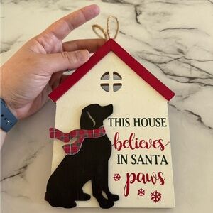 Festive Dog House Ornament with Red Accents